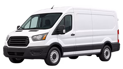 White commercial cargo van shown from a front three-quarter view